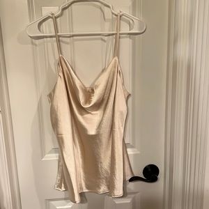 NWT satin drape neck cami champagne L